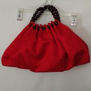 WOMEN BOHO HAND BAG WOODEN BEADS HANDLE